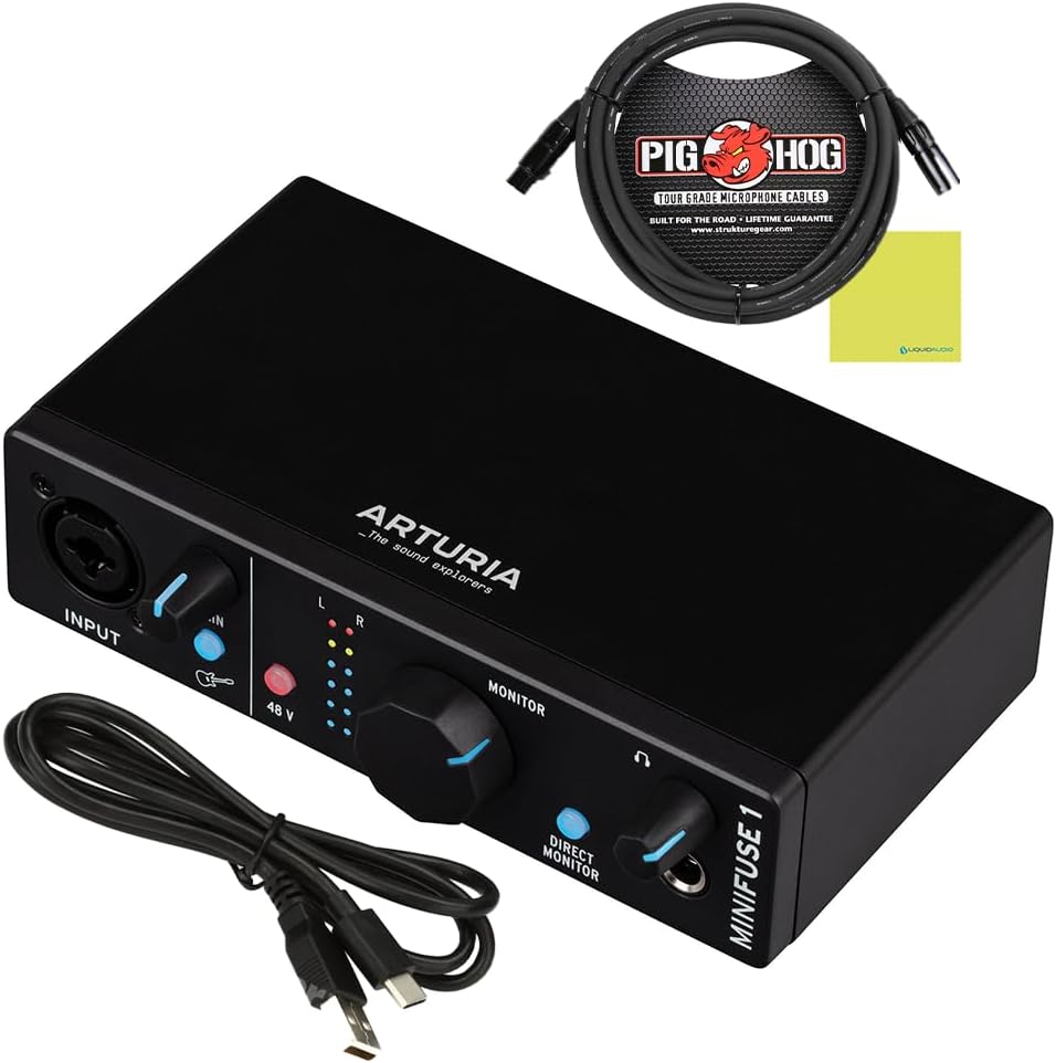 Arturia MiniFuse 1 USB Audio Interface Black Bundle with Pig Hog PHM10 8mm 10ft XLR Microphone Cable and Liquid Audio Instrument Polishing Cloth – Portable Audio Interface for PC, Mac Arturia MiniFuse 1 USB Audio Interface Black Bundle with Pig Hog PHM10 8mm 10ft XLR Microphone Cable and Liquid Audio Instrument Polishing Cloth – Portable Audio Interface for PC, Mac