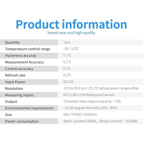 Miniatura 3 de WWZMDiB 2 unids XH-W1209 12V controlador de temperatura pantalla LED -50  230.0 F con carcasa y 19.7 in sonda de temperatura 12V termostato