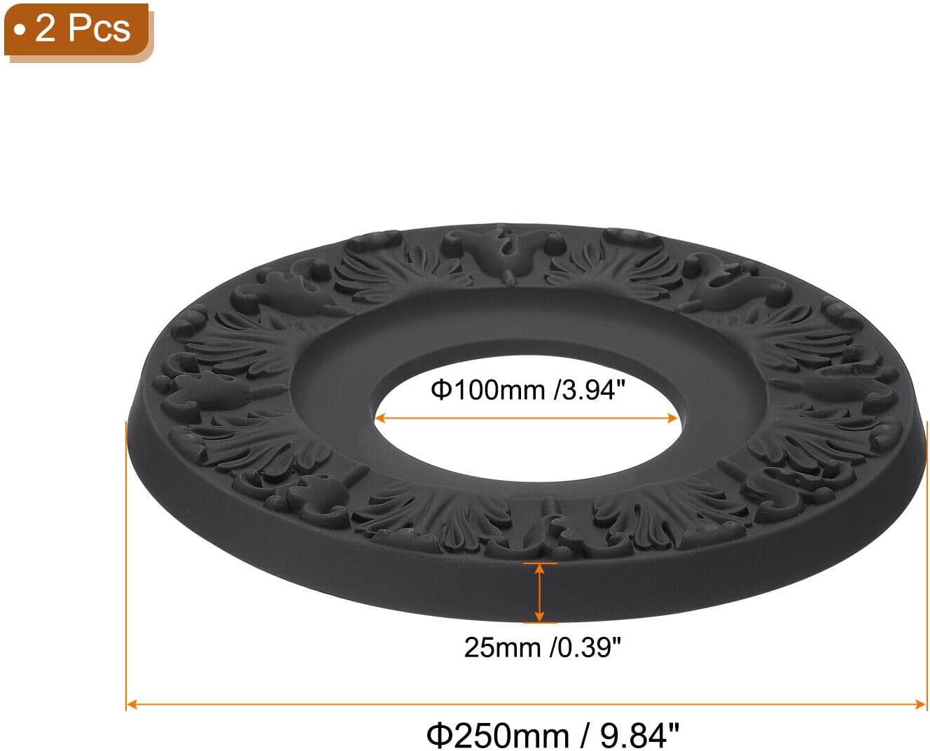 Home and Garden Parts Ceiling Medallion 2 Pcs 10" OD x 4" ID 3D Carving Chandelier Medallion Black #CN/251024/14664