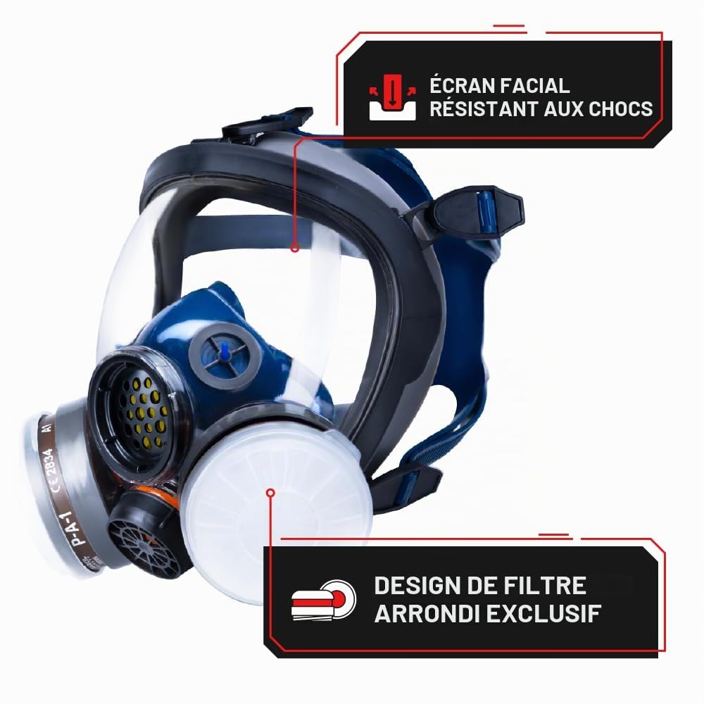 Respirateur de vapeur bio intégral PT-100 - Certifié ASTM - Double filtre à charbon actif N95 - Protection des yeux - Qualité industrielle