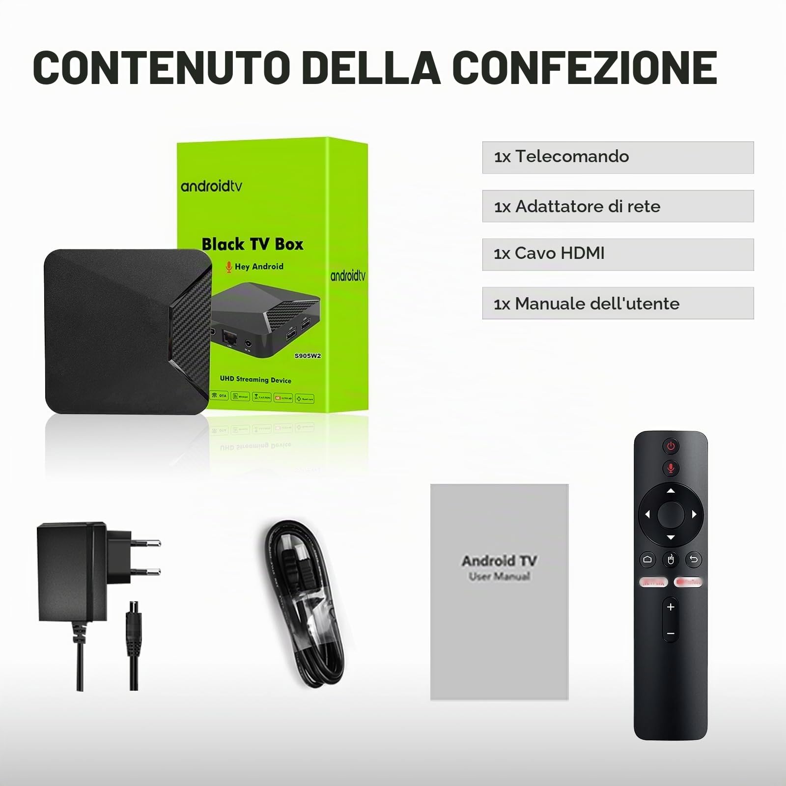 BOXPUT Q5 PLUS Android TV Box, Android 11.0 Box, BT 5.2, 2.4G/5G Dual-Band WiFi, 4K HD, Chipset Amlogic S905W2 Quad-Core Processeur 2GB RAM+16GB ROM, 10/100M LAN Enternet - Nero