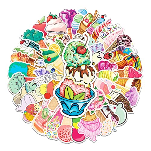 Ice Cream Theme Stickers Pack for Water Bottle Laptop Scrapbooking Phone Skateboard Suitcase Etc.Gifts Perfect Fit for Children,Teens,Adults(50 PCS)