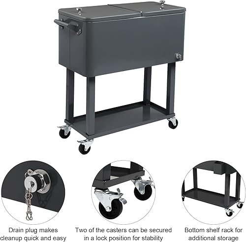 Miniatura 3 de Outvita Baúl de hielo rodante de 80 cuartos de galón, enfriador de bebidas portátil con lavabo, bandeja de almacenamiento inferior y abridor de