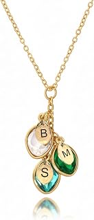 Personalized Birthstone Necklace for Mom & Grandma - Custom Initials Family Jewelry with Birthstones Gift