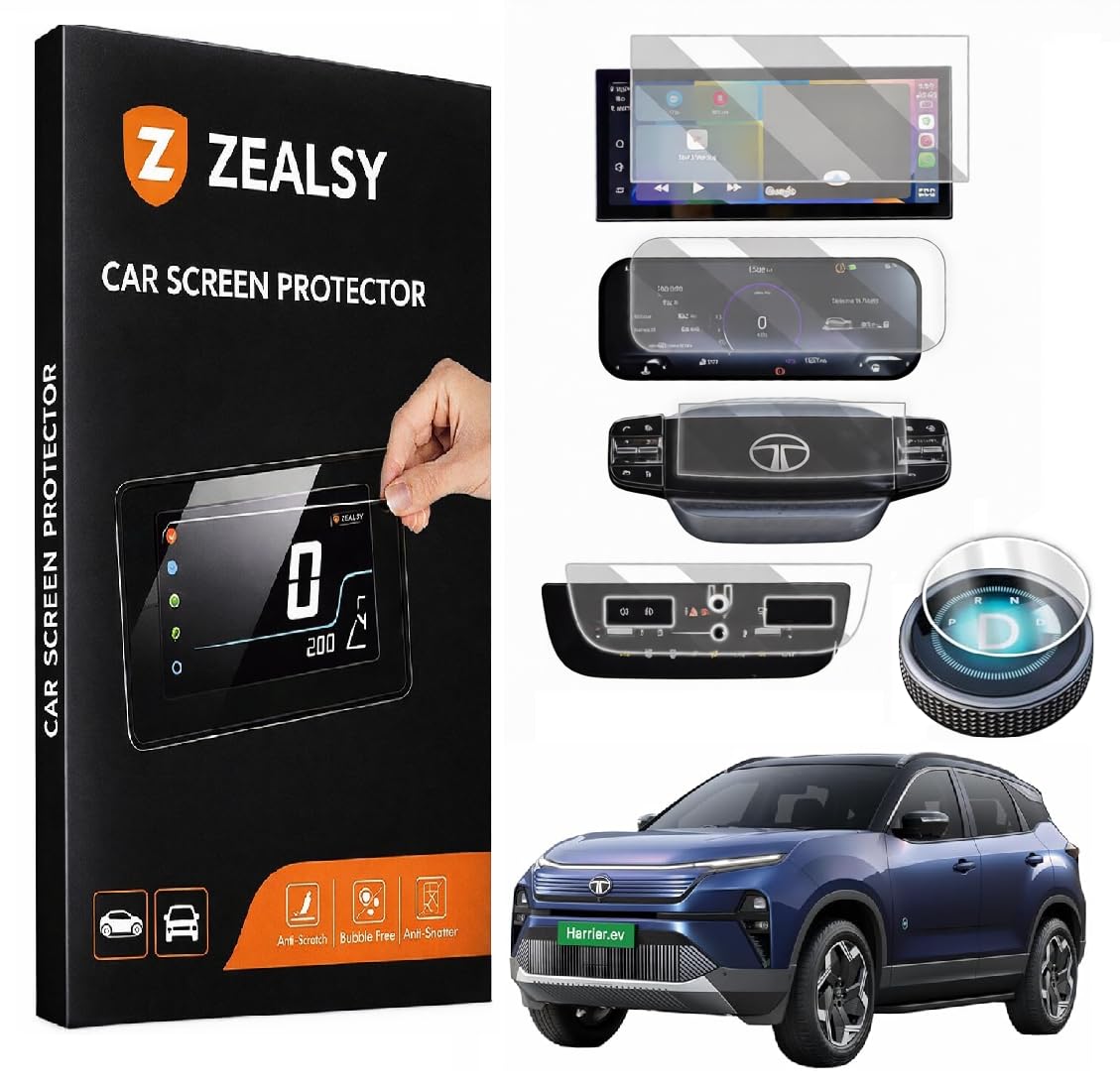 Tata Harrier EV Screen Guard | 14 Inch Infotainment Touchscreen + Instrument Cluster + Digital Steering + AC Panel Protector + Knob For Empowered 75 2026 Dashboard Shield Accessories combo (14 Inch Pack Of 5)-image-28