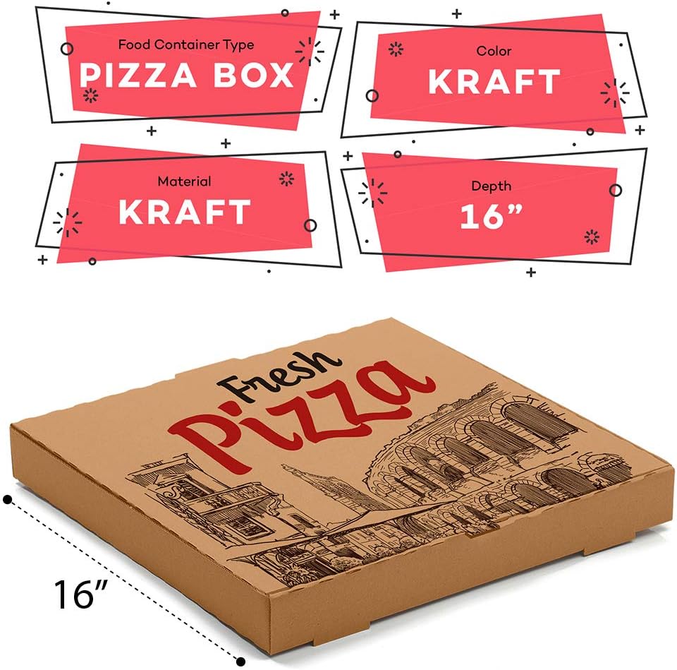 G.C.C.CONVERTING CORPORATION 16" x 16" Square Pizza Boxes - Brown Pizza Boxes - Thick Cardboard Pizza Boxes - Safe Corrugated Paperboard Pizza Boxes, Protective Pizza Delivery Containers (Pack of 50)