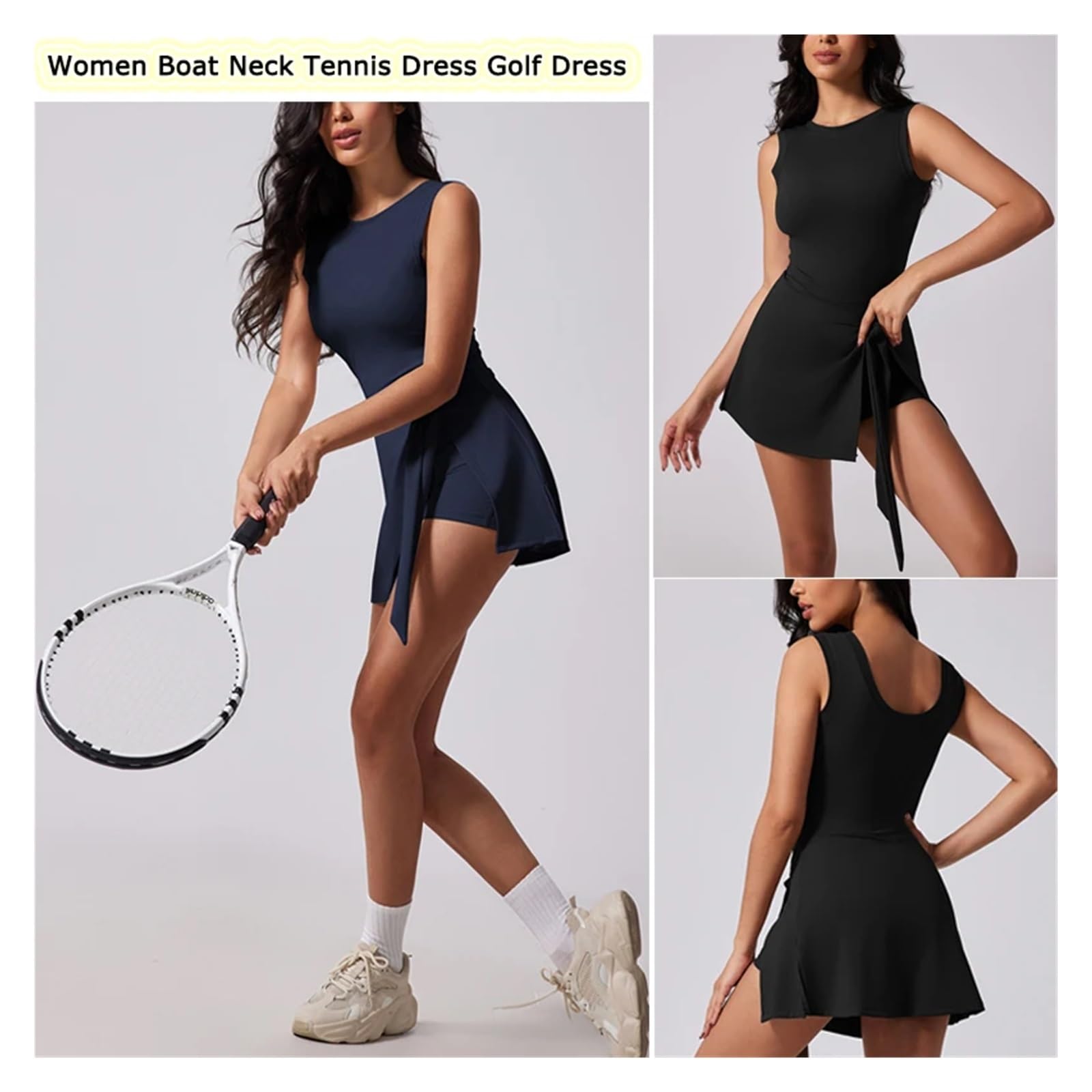 Vestito Da Tennis Da Donna Abito Da Tennis Da Donna Con Pantaloncini Incorporati Abito Sportivo Da Donna Senza Maniche Con Scollo A Barchetta, Abito Da Allenamento Attivo Per Sport, Tennis, Golf, Base