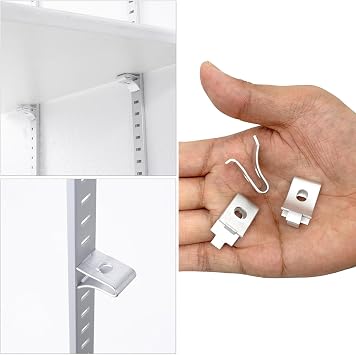 30Pcs Adjustable Cabinet Shelf Bracket Clips, Metal Shelf Bracket Clips, Shelf Pegs, Shelf Support Pins, Pilaster Shelf Support Clip for Metal Shelving (30, Silver)