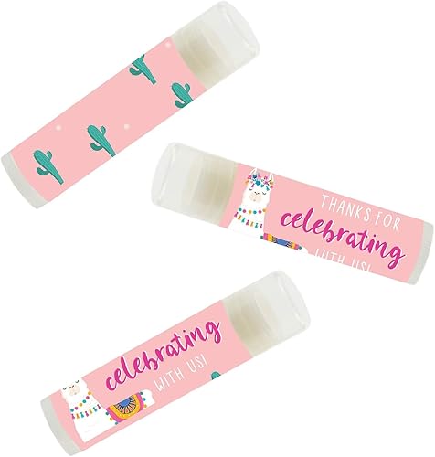 Miniatura 2 de Andaz Press Fiesta de llama y cactus rosa melocotón, recuerdos de fiesta de bálsamo labial, gracias por celebrar con nosotros, paquete de 12,