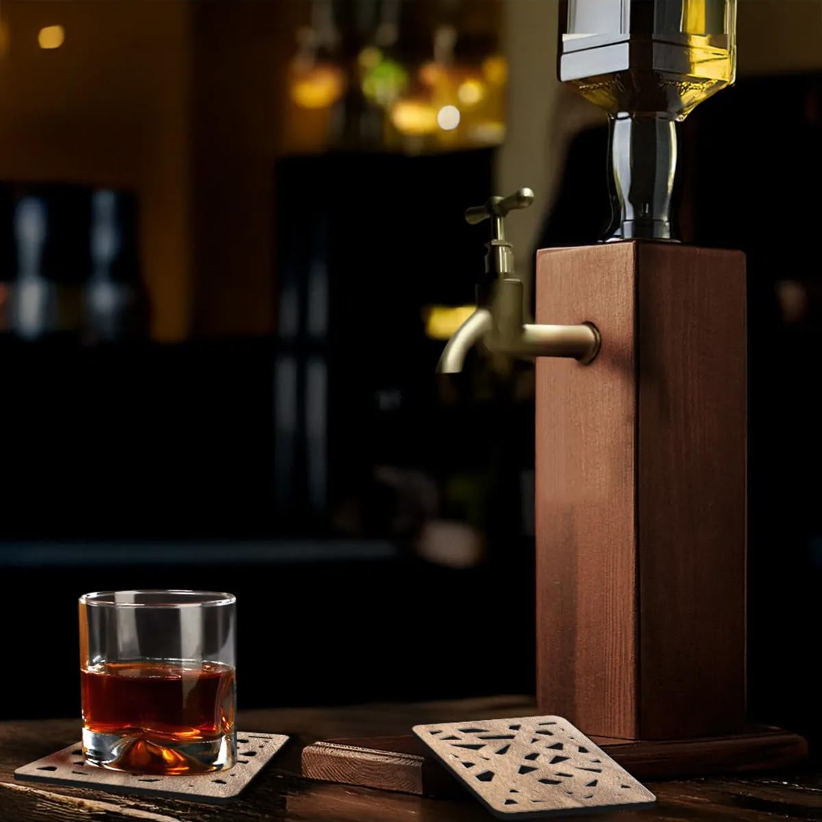 Bk Gift Ahşap Gövdeli Retro Musluklu İçecek Dağıtıcı | Bar Aksesuarı | Erkeklere Hediye | Babaya Hediye