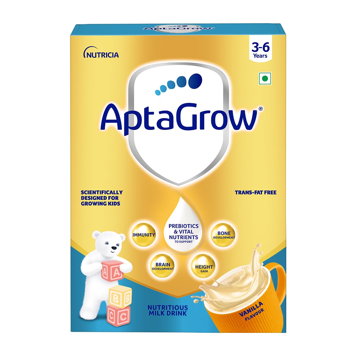 AptaGrow Milk Drink Powder for Kid s Height Gain, Immunity & Brain Development, Nutritious & Tasty Vanilla Flavor, 400g | 37 Nutrients | Prebiotics | Low Fat | Veg-image-48