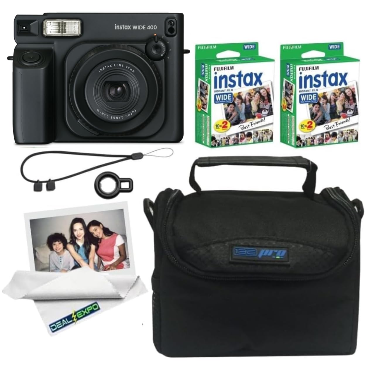 FUJIFILM instax Wide 400 Instant Film Camera (Black + Extra Film (40 Sheets) and Travel Bag)