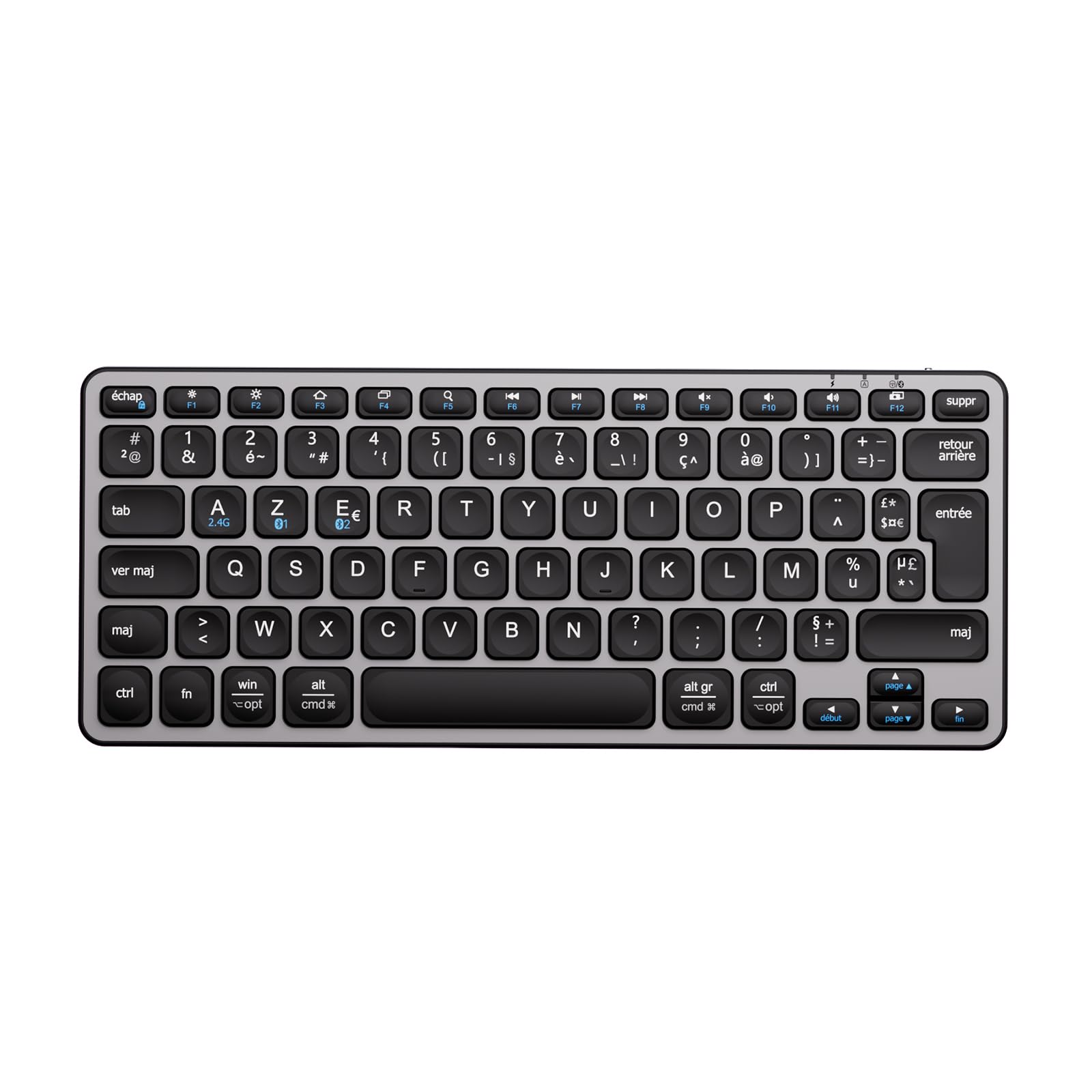 iClever Clavier Bluetooth, Clavier sans Fil, Compact, Ultra-Mince, Rechargeable, AZERTY Français pour iOS, Mac, Windows, Android,Gris