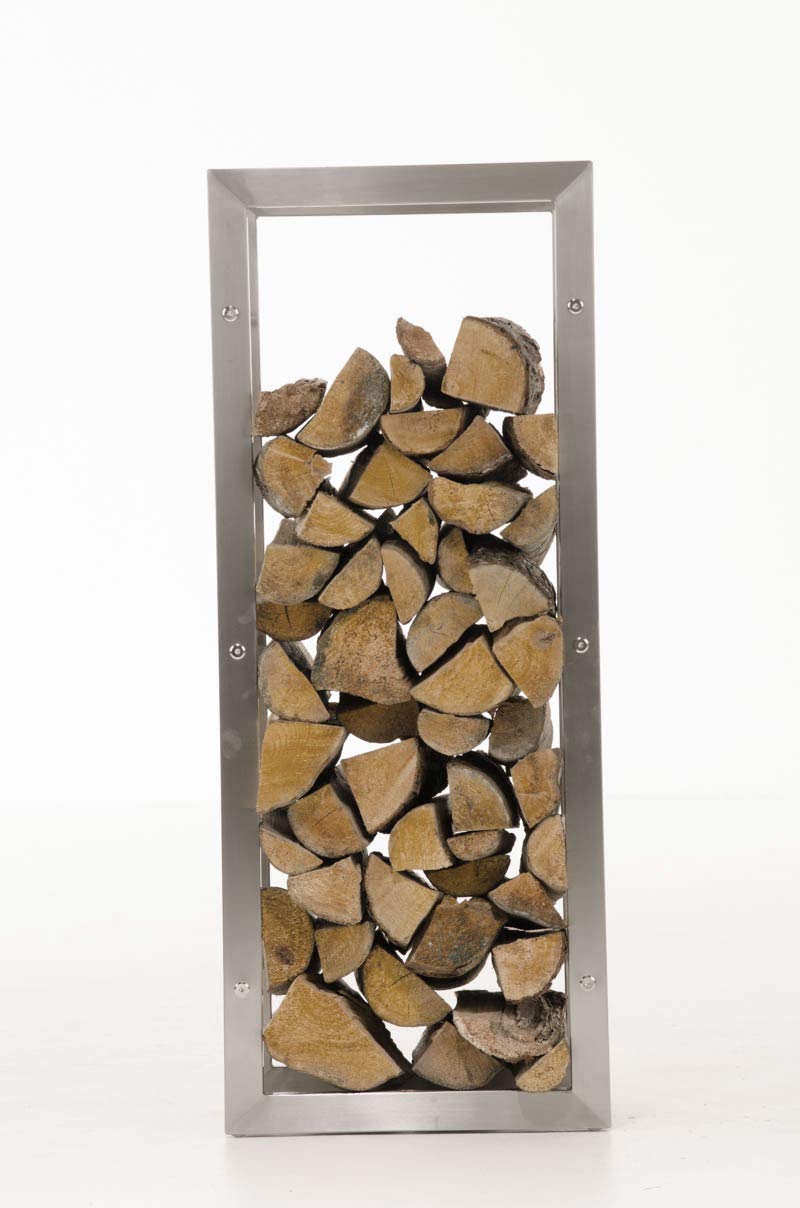 CLP Estantería para Guardar Leña Keri sin Pared Posterior | Soporte de Almacenamiento de Leña de Acero Inoxidable I Leñero Moderno I, Tamaño:25x60x150 cm
