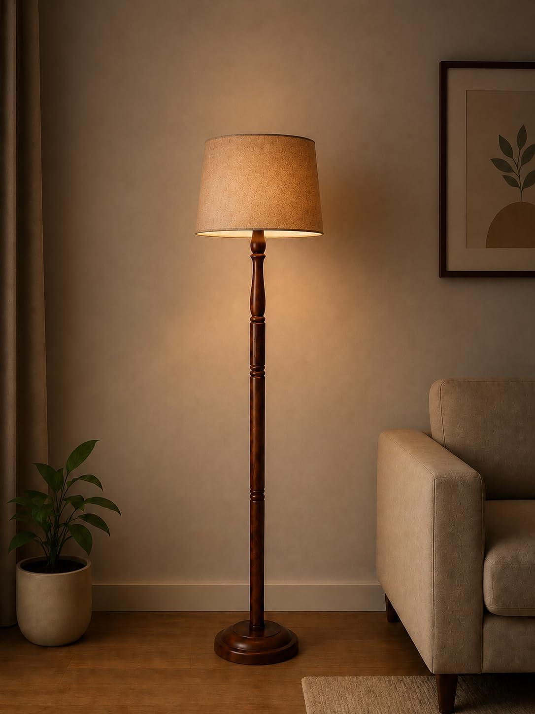 Classic LED Floor Wooden Lamp for Living Room, Bedroom and Office Corner Lamp Drum Shade-image-20