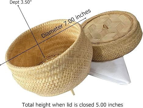 Thai Sticky Rice Steamer Basket 7 100% Natural Bamboo | Traditional Handmade Sticky Rice Cooker | Asian Kitchen Tool for Authentic Thai & Lao Cuisine Dept3.50 x Diameter 7.00 x Height 5.00 inches