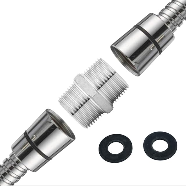 ZOTTI Shower Hose Extension Bracket - 1/2" x 1/2" | Chrome Plated Brass l Standard Hose Extender & Makes Hoses Longer | Rust Proof | Universal Standard Fitting | Easy DIY & Includes Fittings