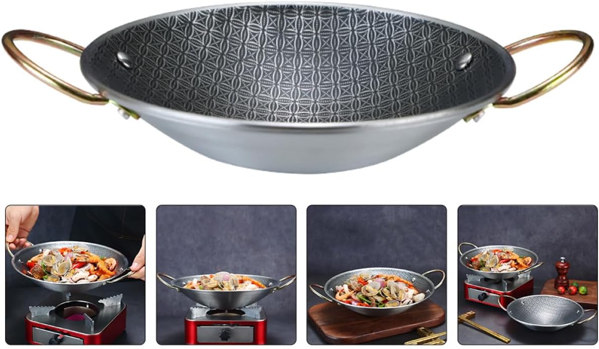 Stainless Steel Double Handle Hot Pot Pan Reusable Cookware for Home Kitchen Restaurant Anti-scald Non-slip Handles Rapid Even Heating High Temperature Resistant Cooking Equipment