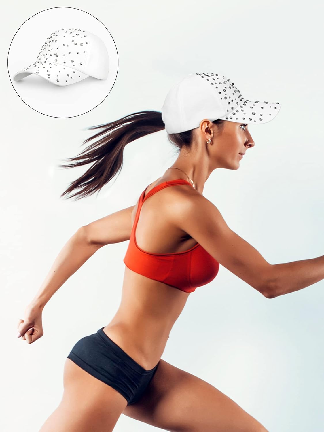Loopeer 2 Pcs Adjustable Breathable Rhinestone Baseball Cap for Women Men Sequins Casual Sports Cap Rhinestone Hat - Image 4