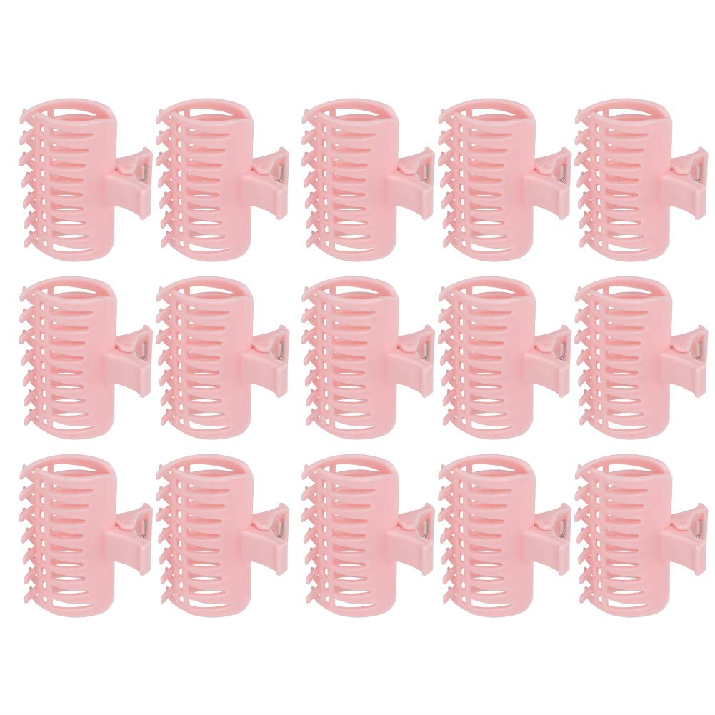 Haosie 15PCS Hot Roller Clips, Curler Claw Clips for Girls Women, Hair Section Fixing Clamps, Holding Hairdressing Tool for Long and Medium Hair (Pink