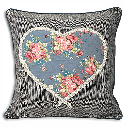 Riva Paoletti Sweet Cottage Heart CC 45X45 DEN, Polyester, Denim, 45x45cm