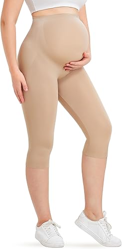 LANCS Pantalones de maternidad sin costuras, mallas sobre el vientre, leggings de entrenamiento, pantalones de embarazo, moldeadores debajo de la