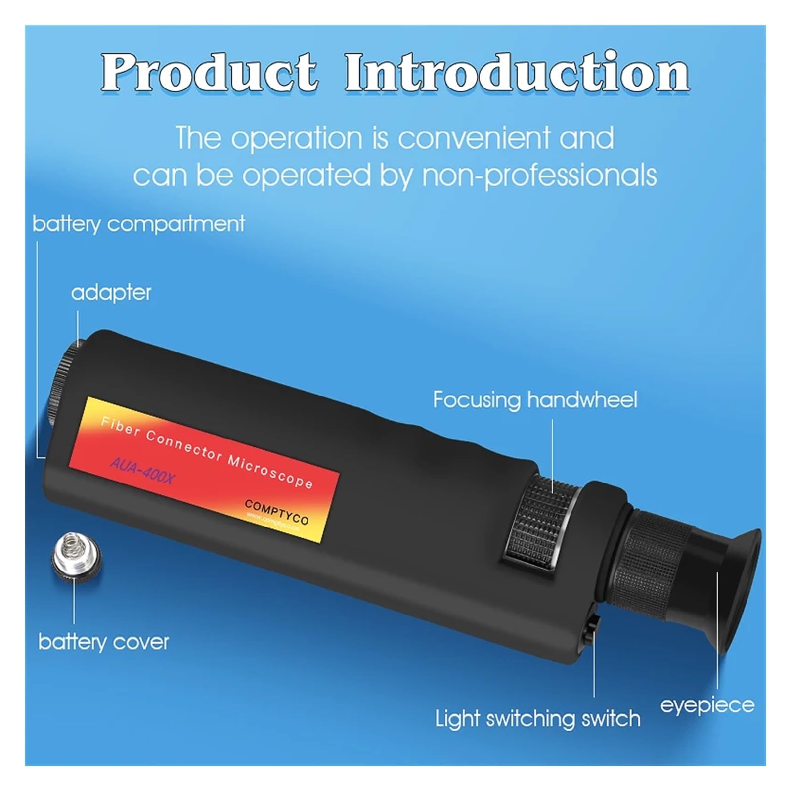 Microscopio de inspección fibra óptica portátil AUA-200X/400X/200XD con iluminación LED y goma antideslizante(AUA-400X)