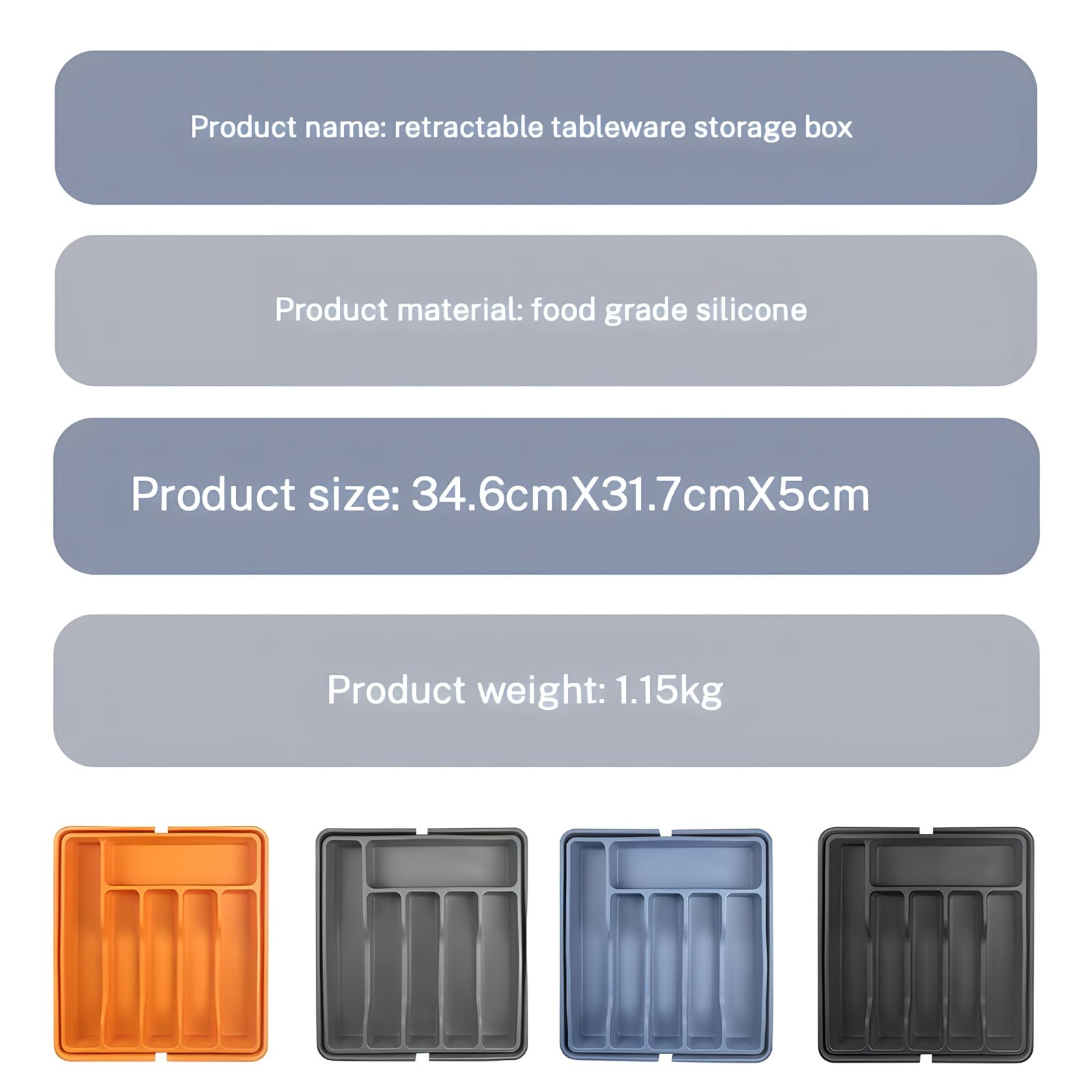Organiseur de tiroir pour argenterie, porte-ustensiles, organiseur de tiroir de cuisine, en silicone, antidérapant, sans BPA, réglable, extensible, grande capacité de rangement, cuillère,