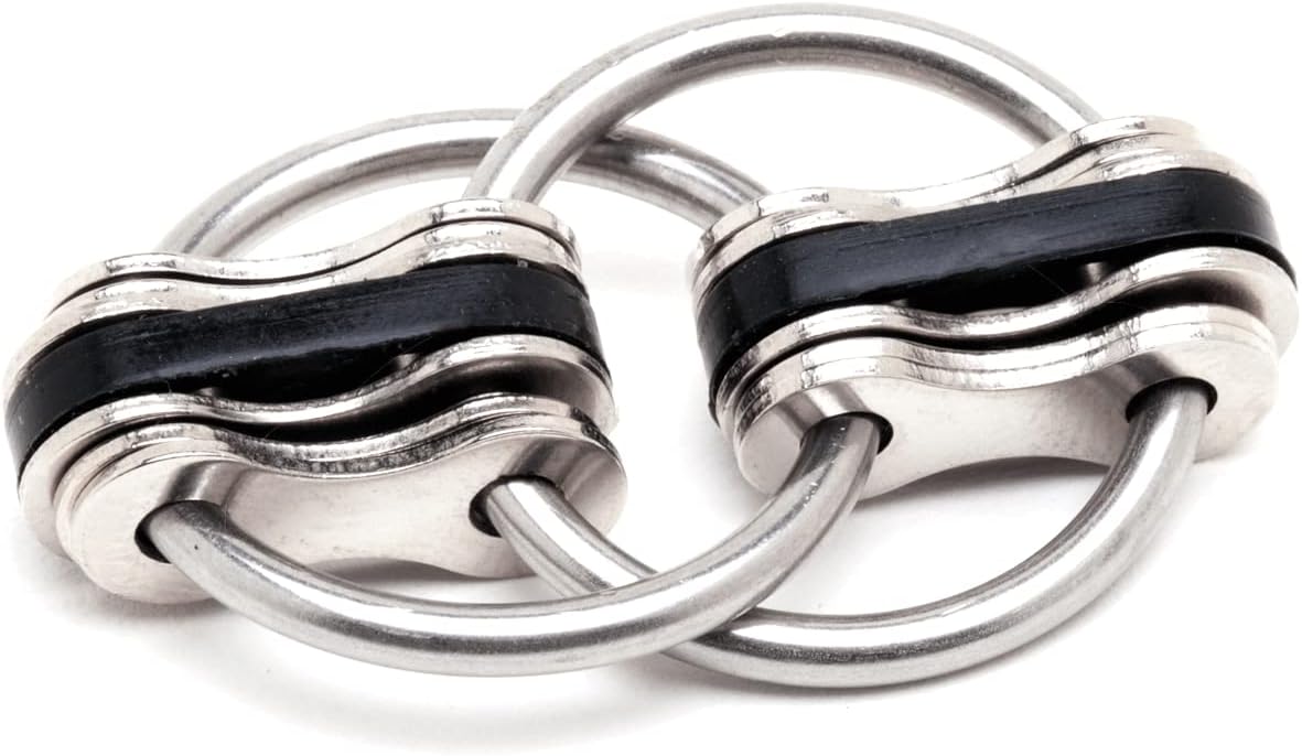 Fidgetland Noah - ADHD/ADD, Stress & Anxiety, Bike Chain Fidget, Classroom Approved (Solid Rings) (Black)
