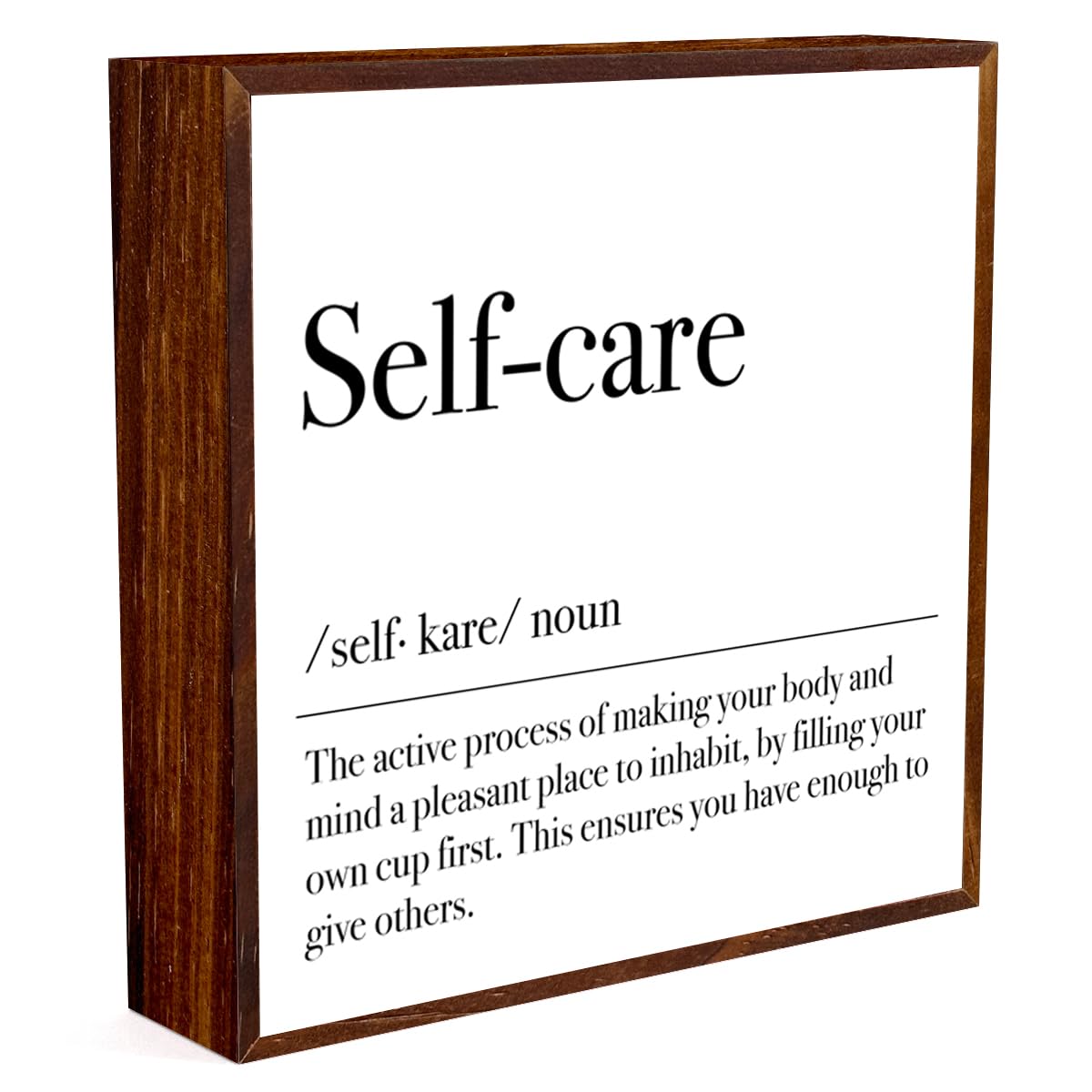 Self Care Definition Spa Decor for Spa room. Inspirational Wooden Box Sign Mental Health Rustic Office Desk Decorations Wood Plaque Home Shelf Table Decor Self Care Must Haves.