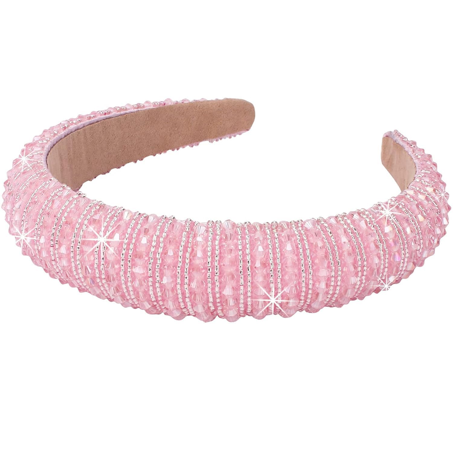Stylish Full Crystal Luxury Hairbands | Fancy Shiny Bling Diamond Sparkle Crystal Beaded Headband | Hand-Woven Black White Pink Padded Rhinestones Hair Accessories-image-16