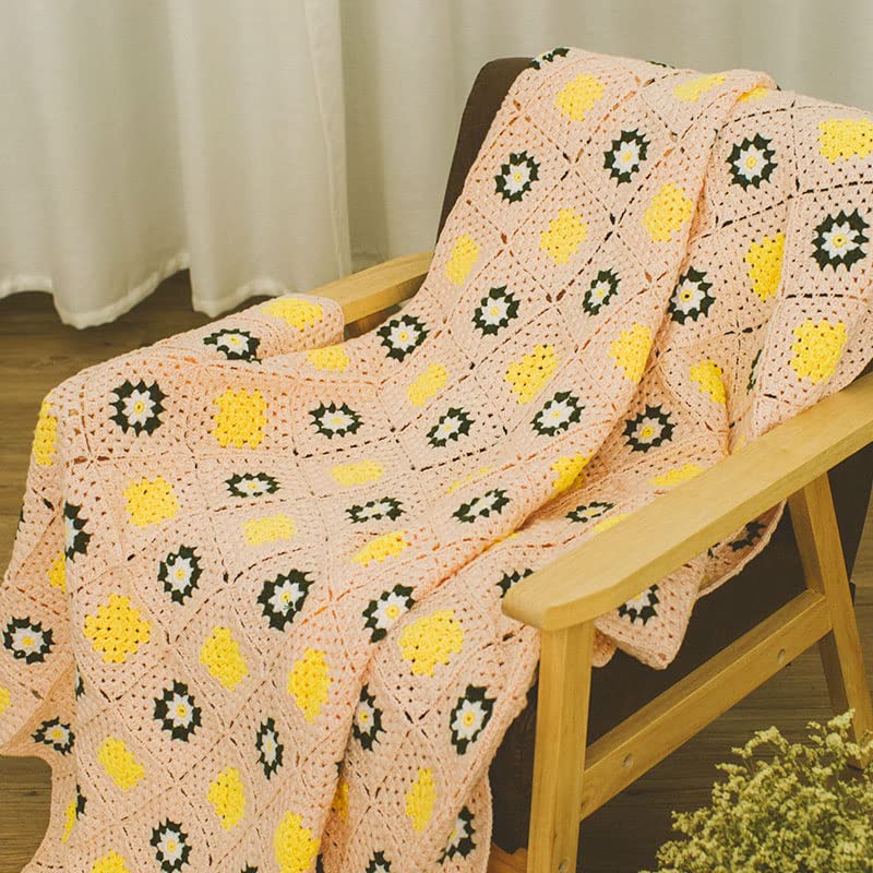 RISEON - Manta cuadrada de ganchillo hecha a mano, estilo suéter, colcha de ganchillo, multicolor, bohemio, decoración de viaje, para sofá, edredón, cama, reclinable, sala de estar y dormitorio (rosa)