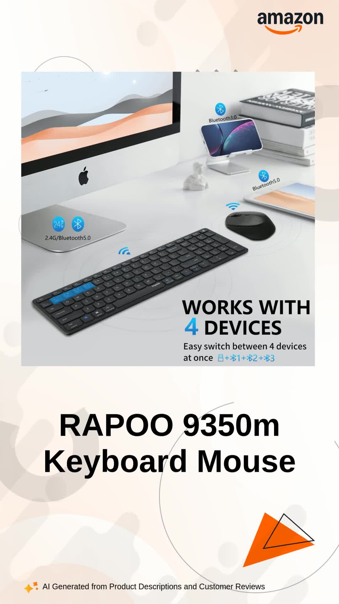 RAPOO 9350m Bluetooth Wireless Keyboard Mouse Combo