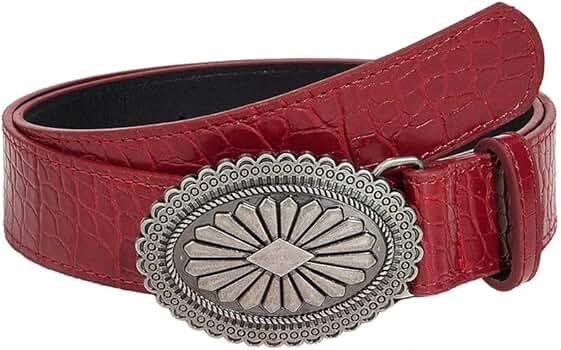 Yalice Women Red Leather Belt Silver Buckle Cowgirls Belts