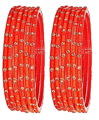 T4 Jewels (2.10 & 2.12 Size Texture Design Golden Studded Stones Glass Bangles/Chudiyan (Diwali/Navratri Special) For Women And Girls - (Set Of 12)_Orange_2.10 (B09DTLT4PH) Amazon Price History, Amazon Price Tracker