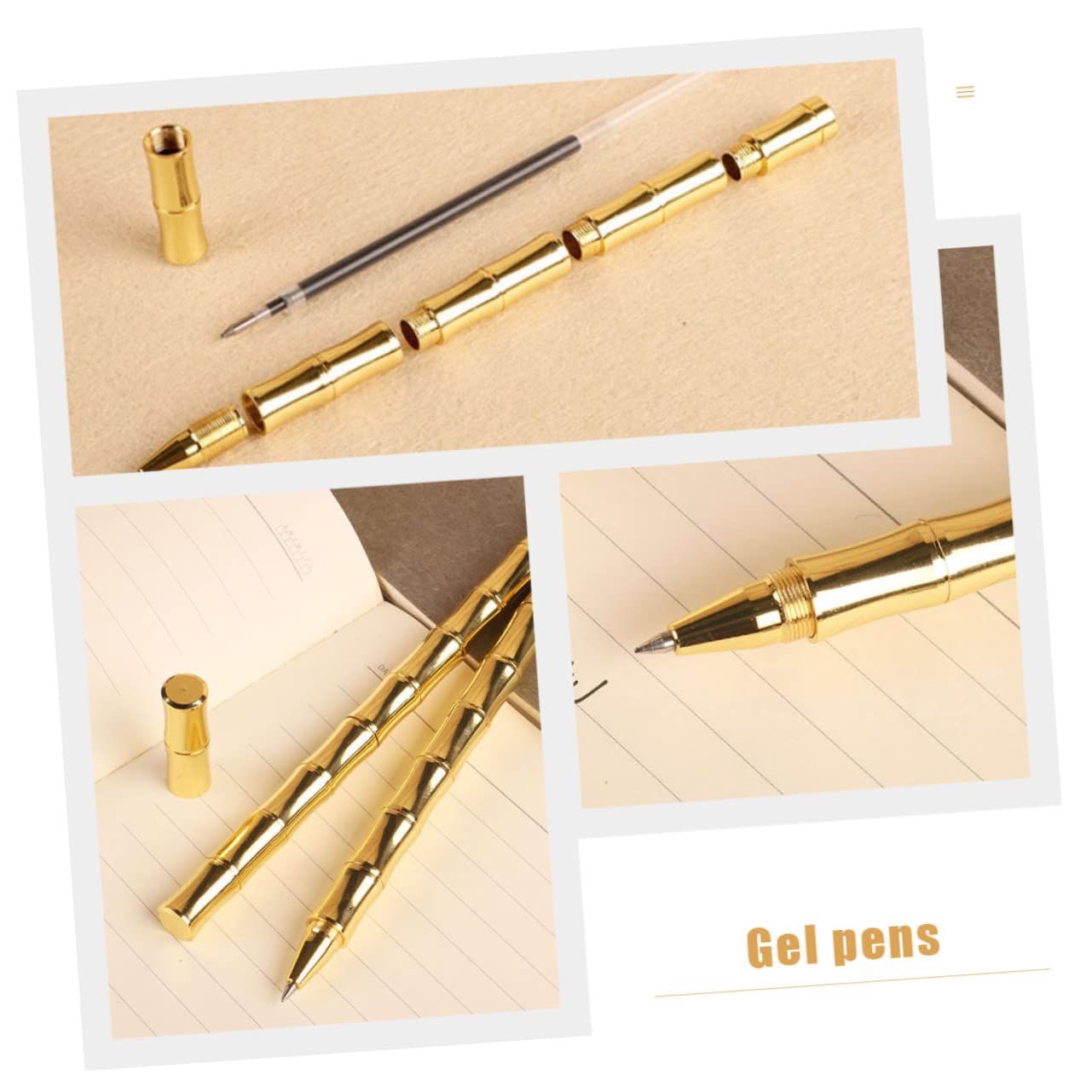 4 Ensembles Stylo Signature Neutre En Bambou Stylos Stylo À Bille Décoratif Sign Pen D'affaires Créatifs Fournitures De Bureau Laiton Golden 2 Pièces * 4