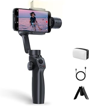 Gimbal Stabilizer للهواتف الذكية ، هاتف التثبيت ثلاثي المحاور Gimbal Handheld with Fill Light ، Face Tracking Tiktok YouTube Vlog Stabilizer for Android iPhone 15 14 13 Pro Max