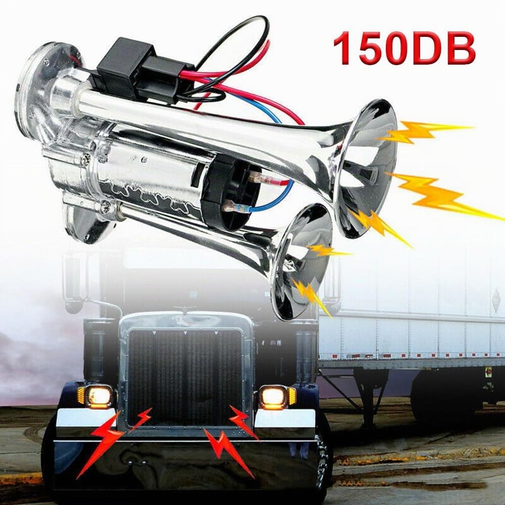 Clacson Ad Aria 12 V 150 dB per Camion - Tromba Doppia Super Forte per Auto, Kit di Corno Universale Potente per Furgoni, Moto, Barche