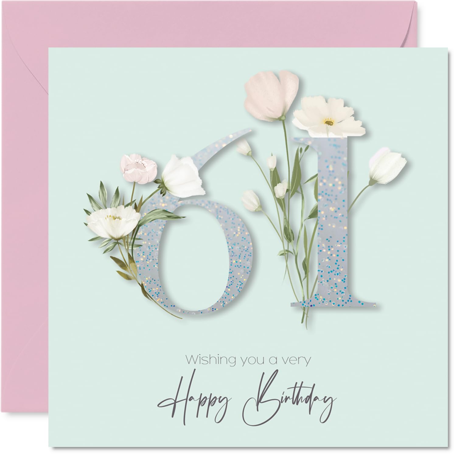 61st Birthday Cards for Women - Fancy Floral Flowers - Happy Birthday Card for 61 Year Old Woman Nanny Friend Nan Neighbour, 145mm Bday Greeting Cards