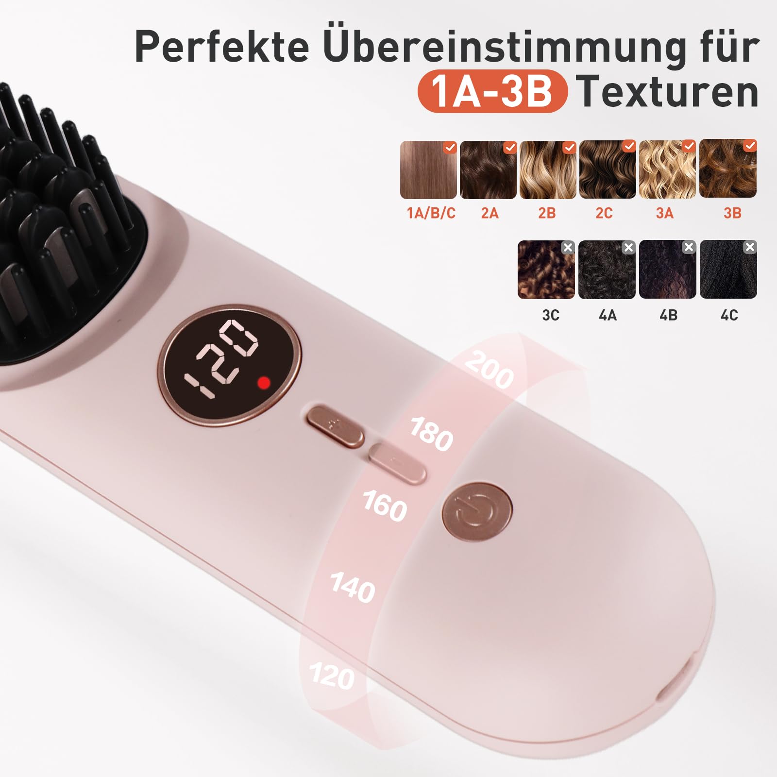 TANSHINE Glättbürste Kabellos Akku Haarglätter Ionen USB-C Reise