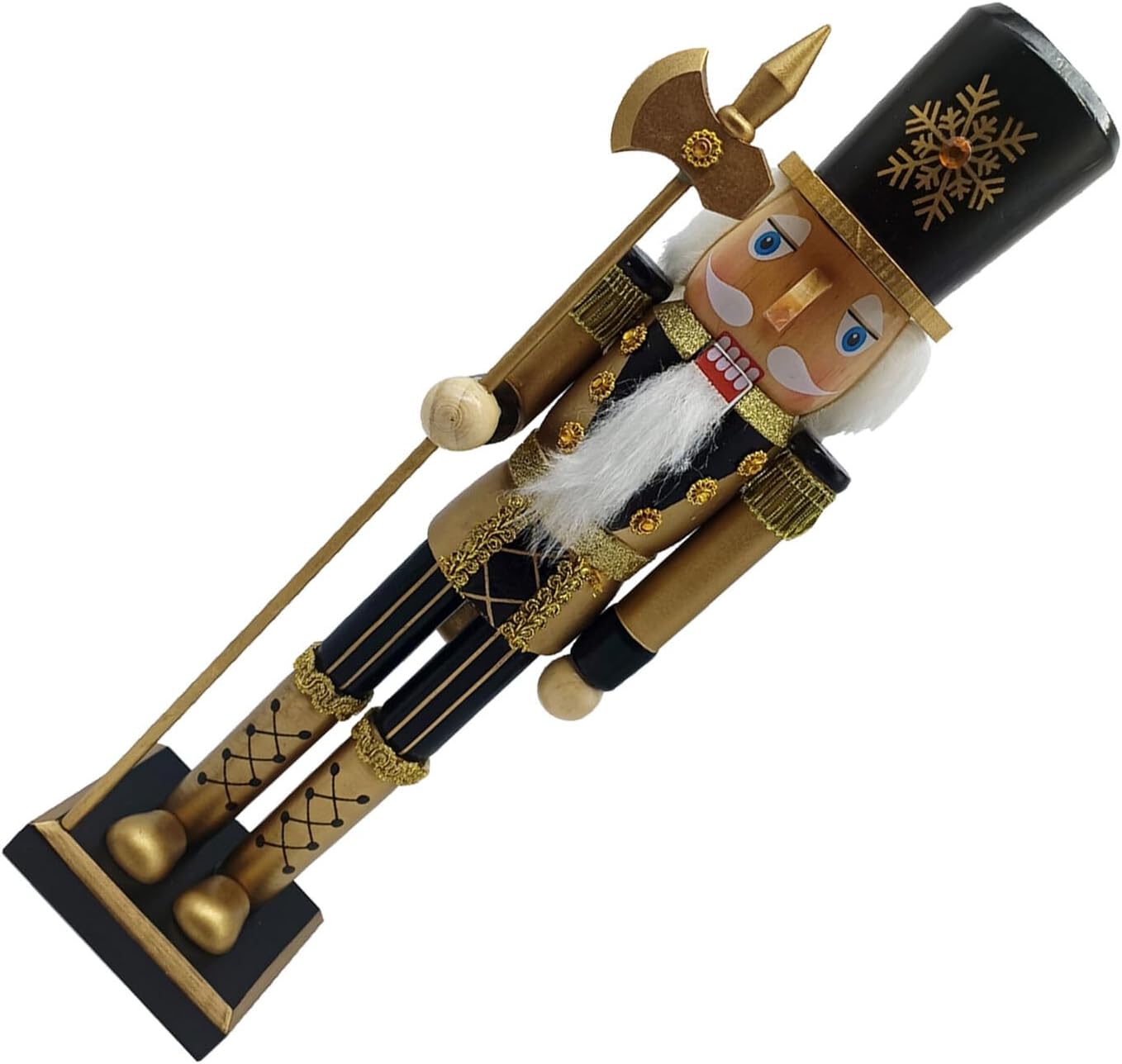 Traditional Black and Gold Wooden Nutcracker Soldier Figure, Christmas Nutcracker Ornament for Holiday Tabletop Décor and Festive Home Display