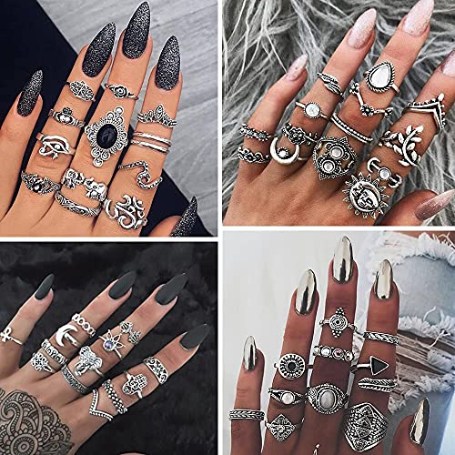 If You 74 Pcs Vintage Silver Knuckle Rings Set, Stackable Joint Finger Rings For Women, Bohemian Midi Rings, Boho Butterfly Snake Crystal Stacking Rings Pack #TOP2