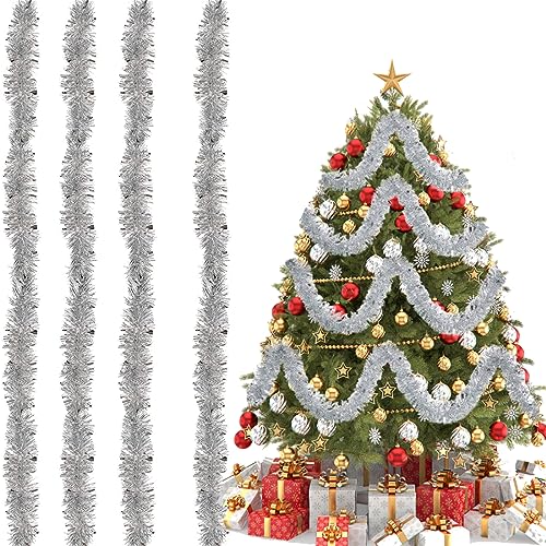 Ghirlande Natale HOWAF - 8 Pezzi 14m Decorazioni Albero Camino Scale | Verde Rosso Argento Oro - Foto 3