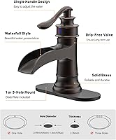 Vista 5 de grifo cascada monomando para el lavabo de baño, de un agujero, bronce, frotado con aceite