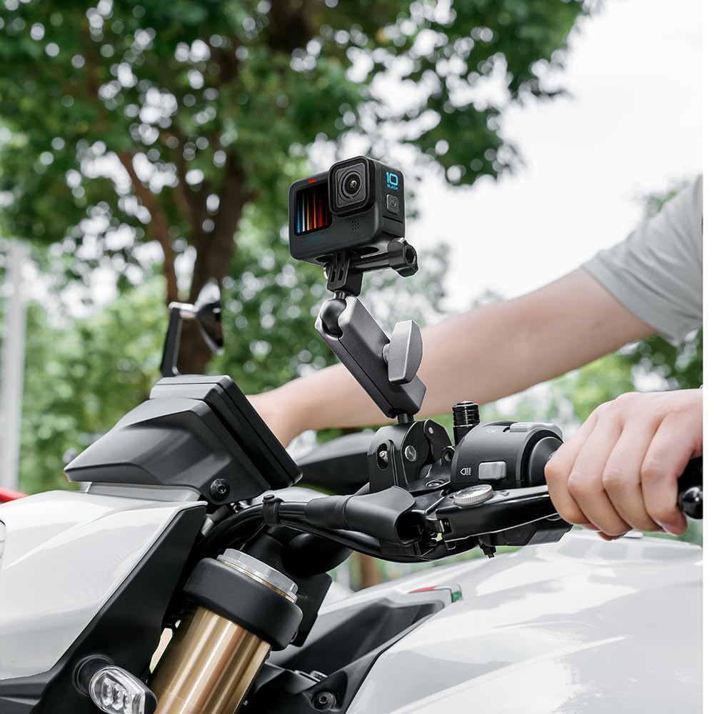 Support Guidon Moto Shoot 360° - Pour GoPro Hero 12/11/10, Insta 360 - Fixation Sécurisée