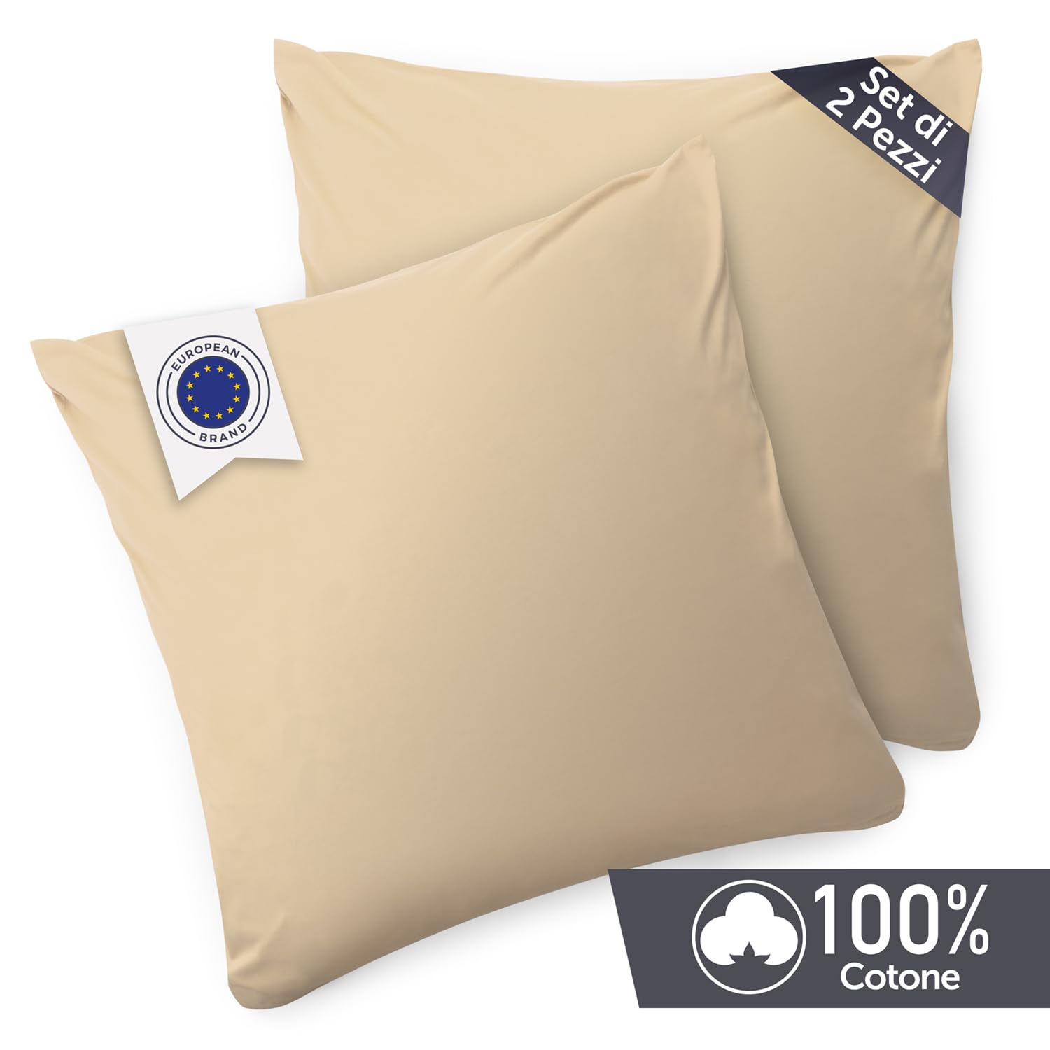 Blumtal Federe Cuscini Letto Matrimoniale Cotone - Federe Cuscini Divano 40 x 40-100% Cotone, Set di 2 Federe in Jersey con Cerniera, Federa certificate Oeko-Tex, Cuscini per Divano - Crema