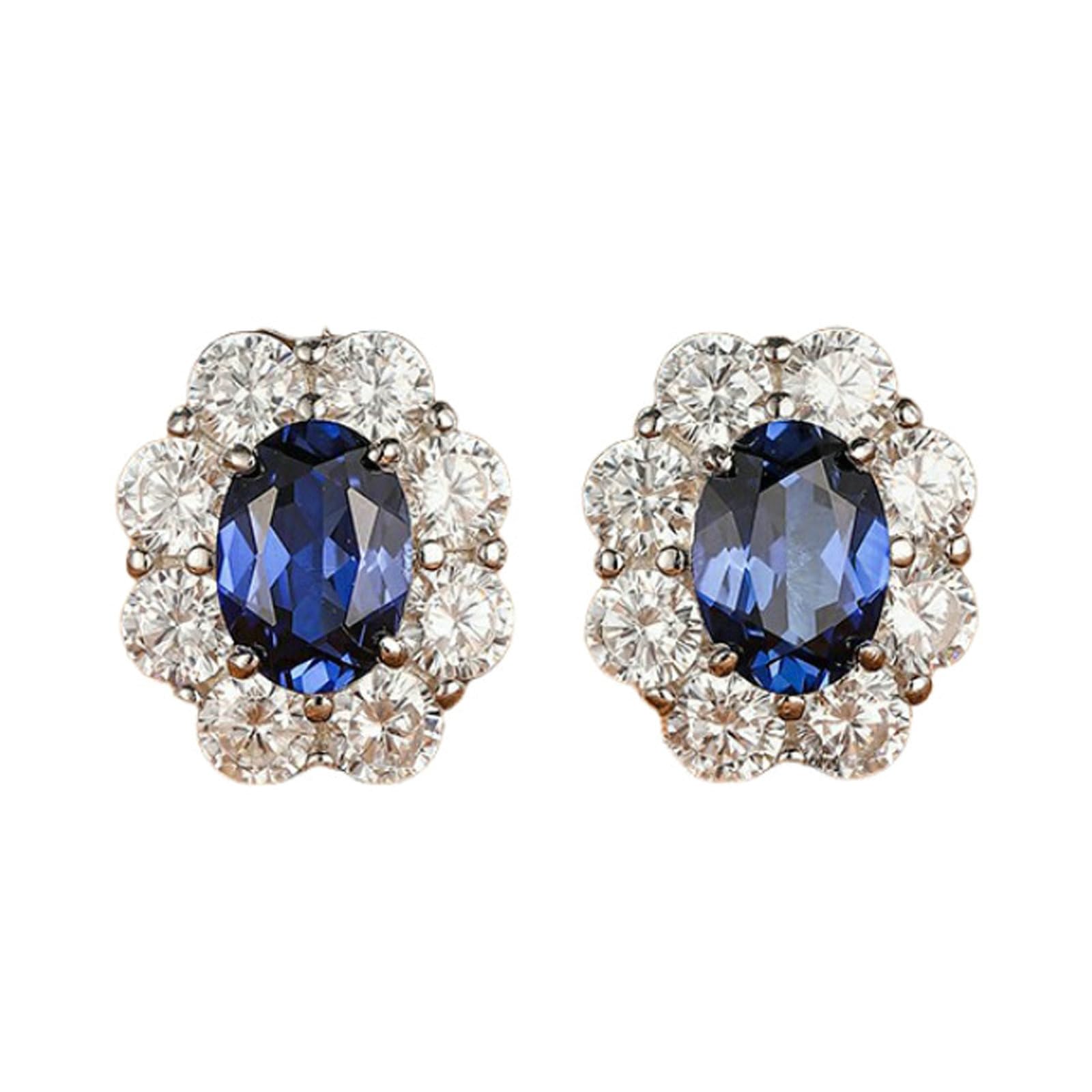 Pendientes de tuerca de oro blanco de 9 quilates, 14 quilates y 18 quilates para mujer, flor ovalada con rubí/zafiro y moissanita cultivados en laboratorio de 1 quilate