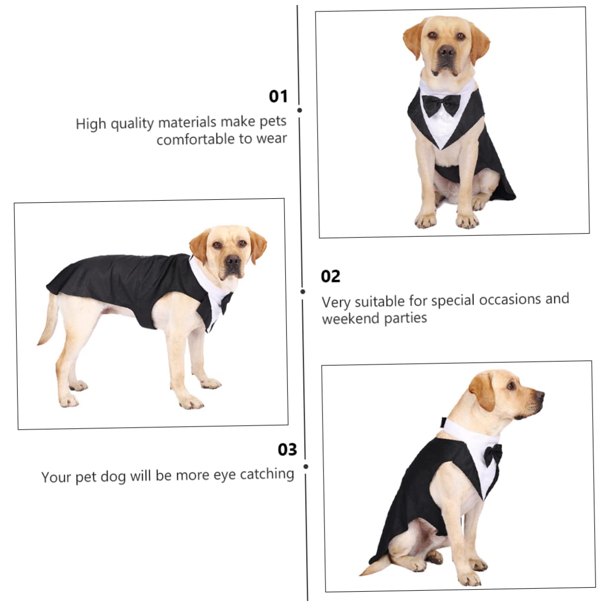Housoutil 3pezzi Camicia Per Cani Cotone Con Cravatta Tuxedo Elegante Per Matrimoni e Occasioni Speciali Abbigliamento Alla Moda Per Pet Fashion e Cosplay