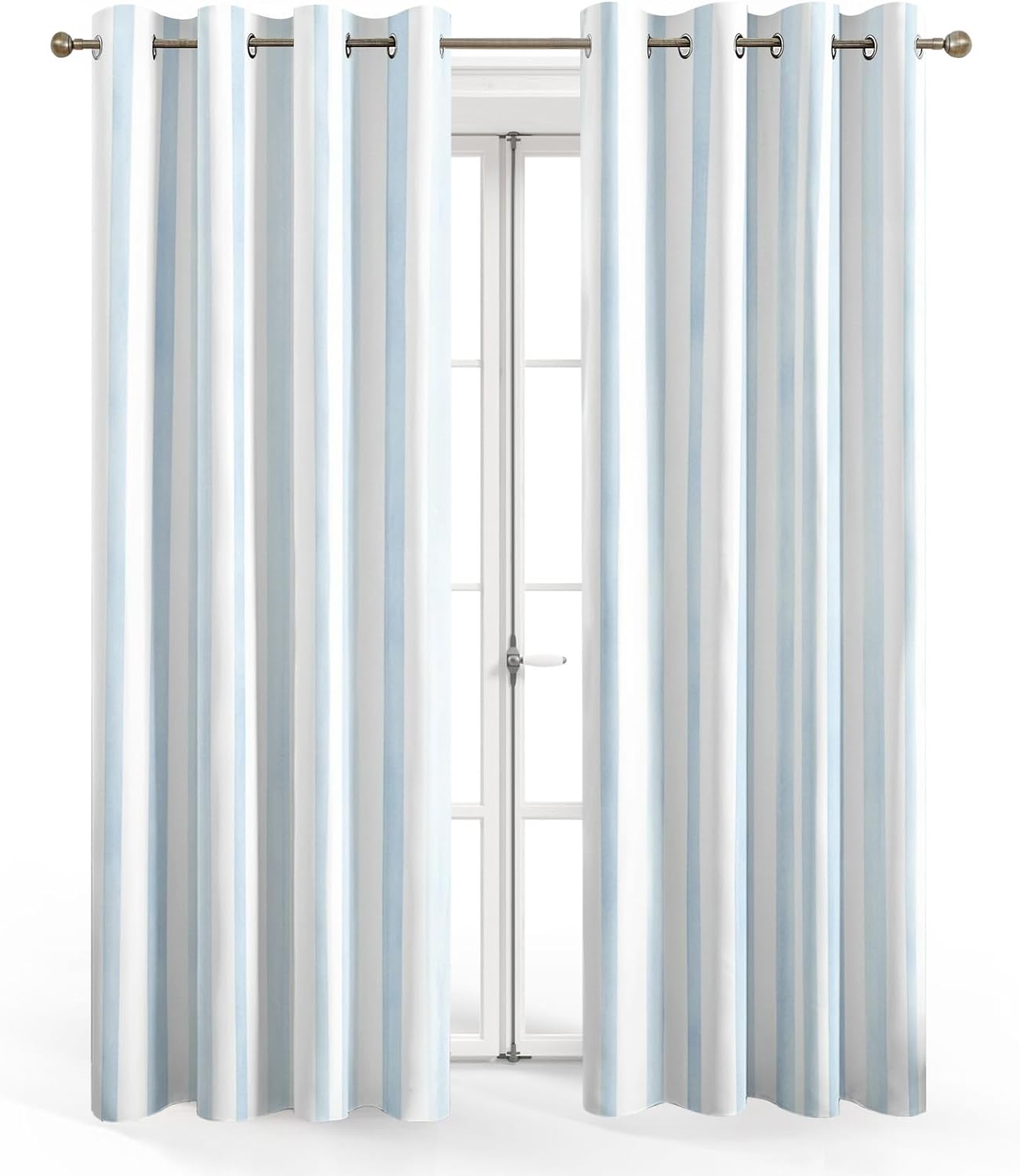 Striped Blackout Curtains, Light Blue and White Curtains for Bedroom Living Room - Farmhouse Decor Window Curtains 90 Inches Long, Grommet Drapes 2 Panels Set