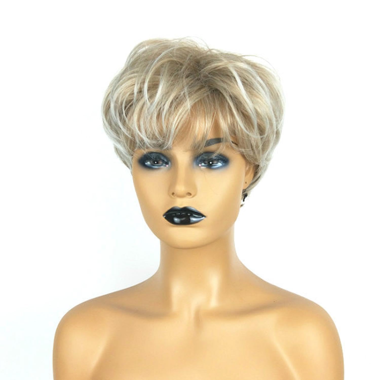 1 Piece Blonde Women Short Wig, Slanted Bangs Wig, Fluffy Multi-Layered Women'S Short Hair, Suitable for Cosplay Masquerade